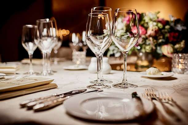 Empty glasses in restaurant. Table setting for celebration